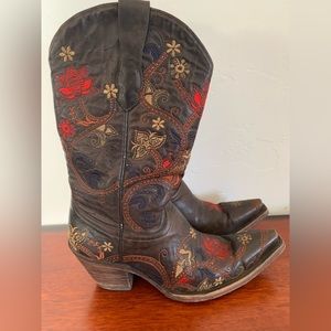 Lucchese Tobacco Brown Floral Embroidered Boots